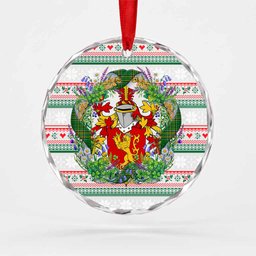 Keigans Irish Tartan Crest Christmas Glass Circle Ornament Shamrock Flowers Wreath