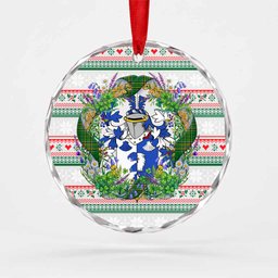 Linaker Irish Tartan Crest Christmas Glass Circle Ornament Shamrock Flowers Wreath