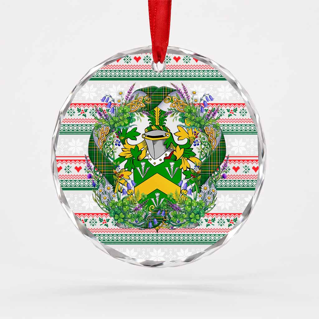 Homan Irish Tartan Crest Christmas Glass Circle Ornament Shamrock Flowers Wreath