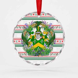 Homan Irish Tartan Crest Christmas Glass Circle Ornament Shamrock Flowers Wreath