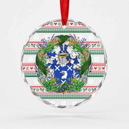 Joynt Irish Tartan Crest Christmas Glass Circle Ornament Shamrock Flowers Wreath