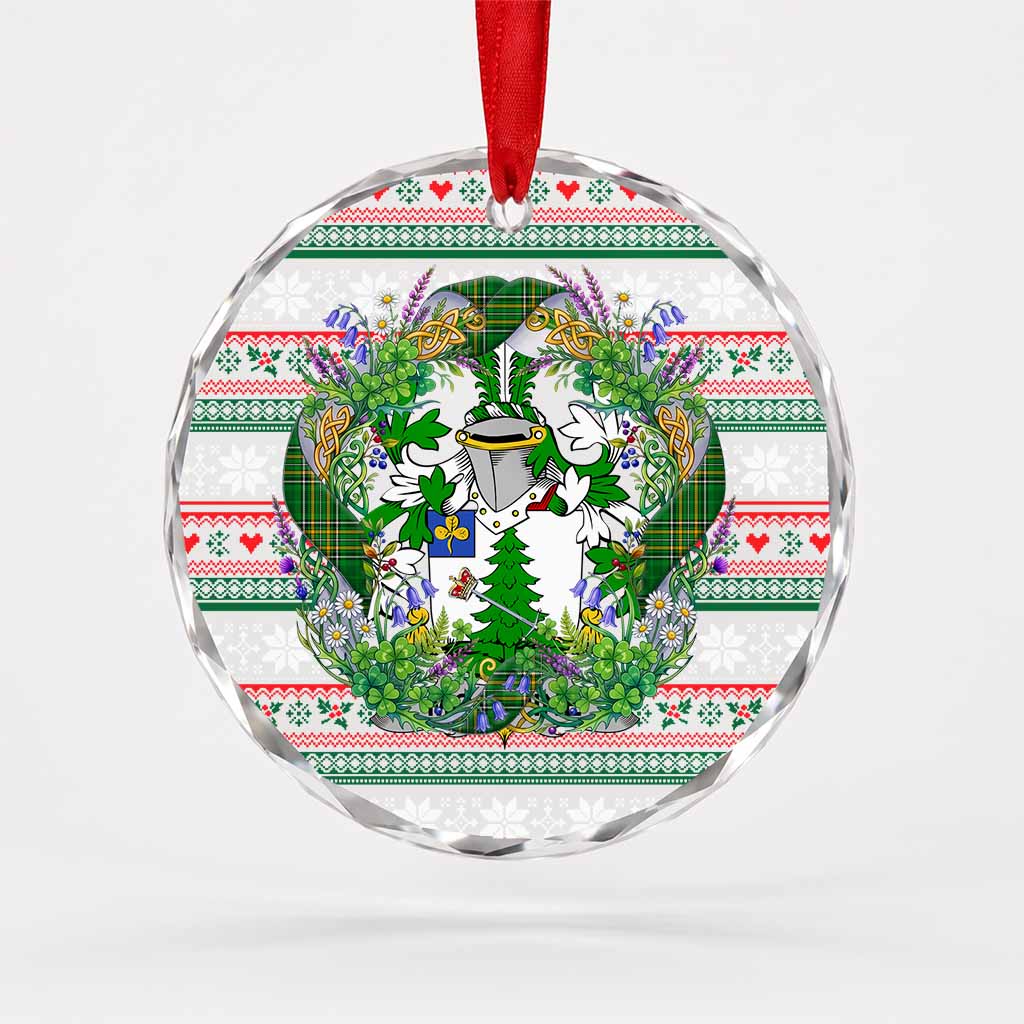 McAlpine Irish Tartan Crest Christmas Glass Circle Ornament Shamrock Flowers Wreath