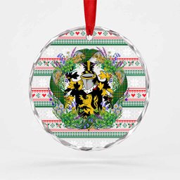 King Irish Tartan Crest Christmas Glass Circle Ornament Shamrock Flowers Wreath