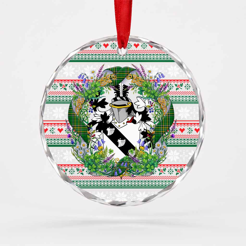 Kenley Irish Tartan Crest Christmas Glass Circle Ornament Shamrock Flowers Wreath