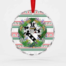 Kenley Irish Tartan Crest Christmas Glass Circle Ornament Shamrock Flowers Wreath