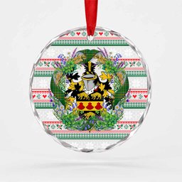 Hill Irish Tartan Crest Christmas Glass Circle Ornament Shamrock Flowers Wreath