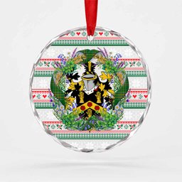 Hopkins Irish Tartan Crest Christmas Glass Circle Ornament Shamrock Flowers Wreath