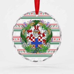 Larkin Irish Tartan Crest Christmas Glass Circle Ornament Shamrock Flowers Wreath