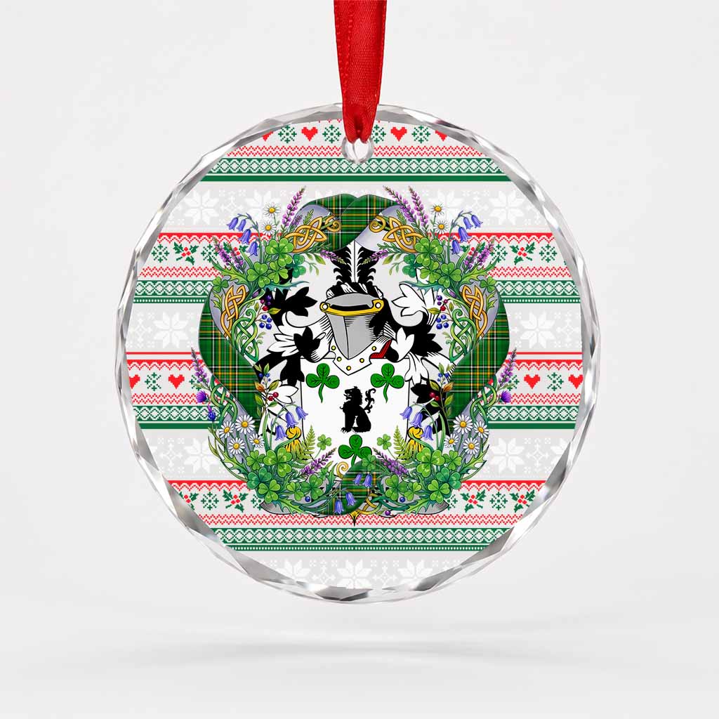 Killeen Irish Tartan Crest Christmas Glass Circle Ornament Shamrock Flowers Wreath