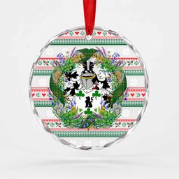 Killeen Irish Tartan Crest Christmas Glass Circle Ornament Shamrock Flowers Wreath
