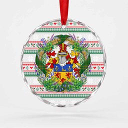 Kearney Irish Tartan Crest Christmas Glass Circle Ornament Shamrock Flowers Wreath