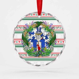 Meath Irish Tartan Crest Christmas Glass Circle Ornament Shamrock Flowers Wreath