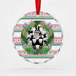 Magee Irish Tartan Crest Christmas Glass Circle Ornament Shamrock Flowers Wreath