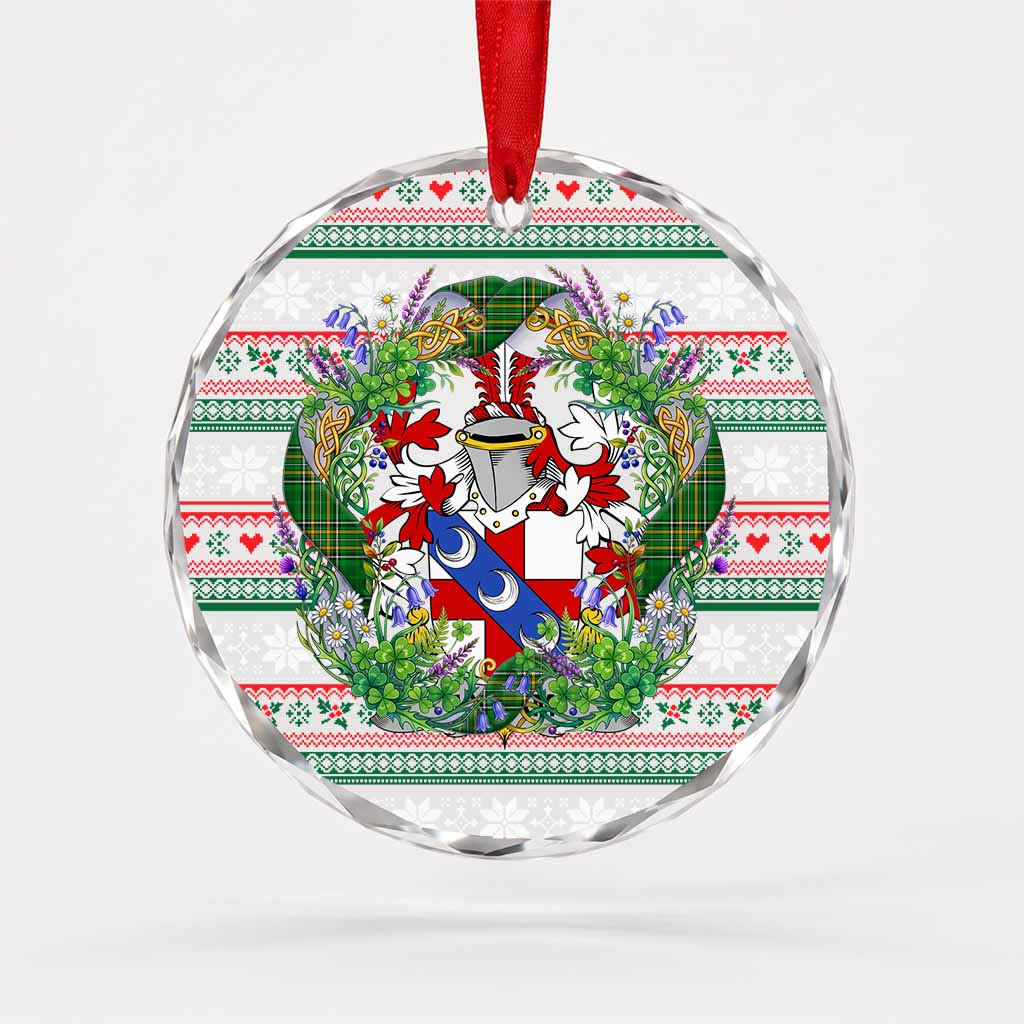 Lynam Irish Tartan Crest Christmas Glass Circle Ornament Shamrock Flowers Wreath