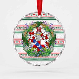 Lynam Irish Tartan Crest Christmas Glass Circle Ornament Shamrock Flowers Wreath