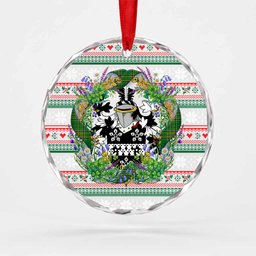 Lambe Irish Tartan Crest Christmas Glass Circle Ornament Shamrock Flowers Wreath