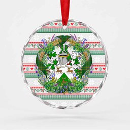Hawkins Irish Tartan Crest Christmas Glass Circle Ornament Shamrock Flowers Wreath