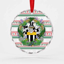 Maginn Irish Tartan Crest Christmas Glass Circle Ornament Shamrock Flowers Wreath