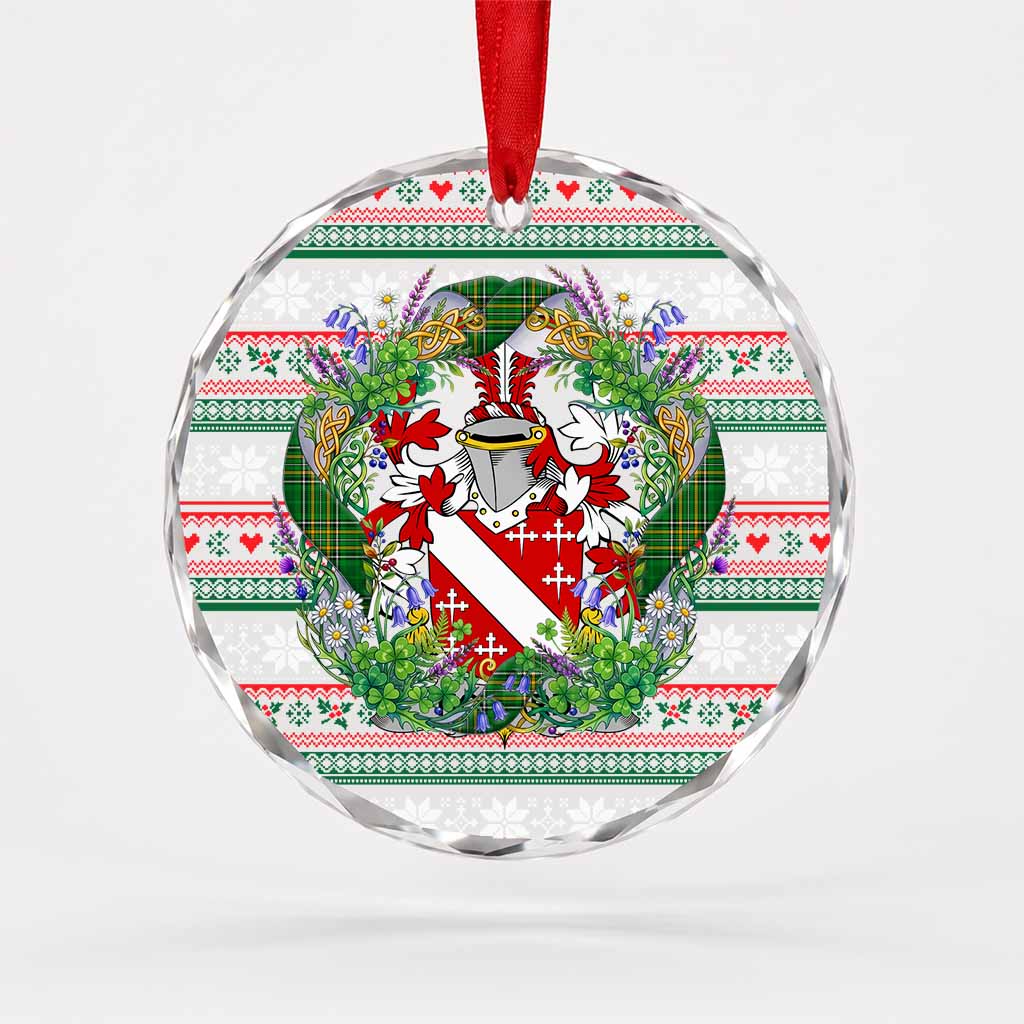Howard Irish Tartan Crest Christmas Glass Circle Ornament Shamrock Flowers Wreath