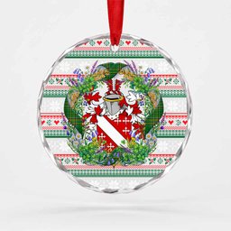 Howard Irish Tartan Crest Christmas Glass Circle Ornament Shamrock Flowers Wreath