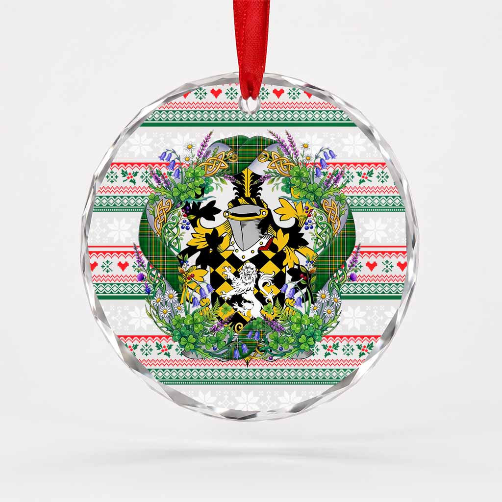 Jolley Irish Tartan Crest Christmas Glass Circle Ornament Shamrock Flowers Wreath