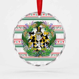 Jolley Irish Tartan Crest Christmas Glass Circle Ornament Shamrock Flowers Wreath