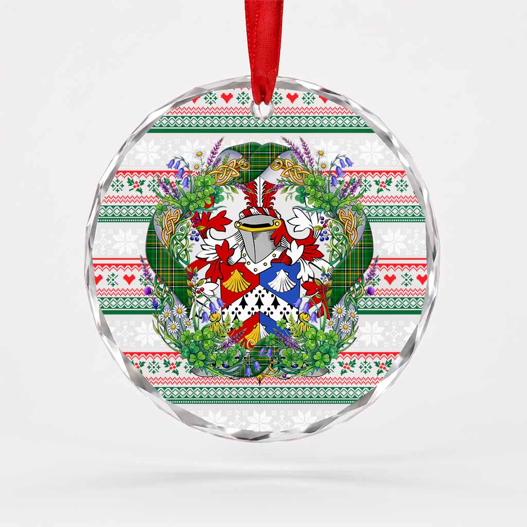 McClintock Irish Tartan Crest Christmas Glass Circle Ornament Shamrock Flowers Wreath
