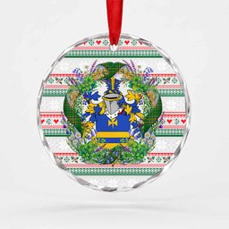 Holte Irish Tartan Crest Christmas Glass Circle Ornament Shamrock Flowers Wreath