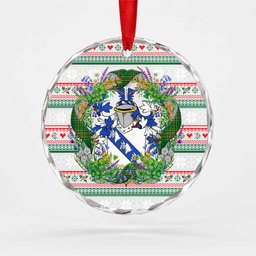 Lowe Irish Tartan Crest Christmas Glass Circle Ornament Shamrock Flowers Wreath