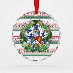 Holligan Irish Tartan Crest Christmas Glass Circle Ornament Shamrock Flowers Wreath