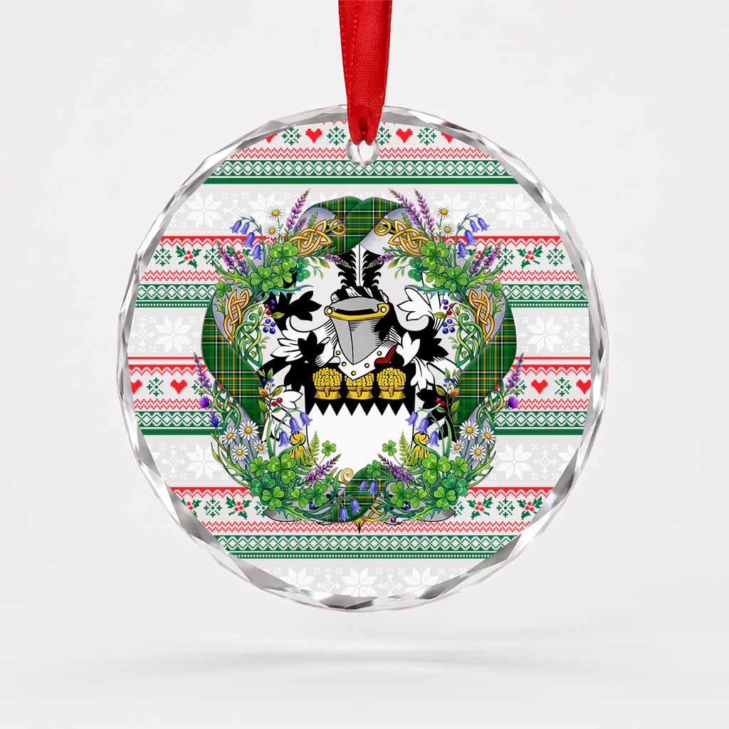 Lawless Irish Tartan Crest Christmas Glass Circle Ornament Shamrock Flowers Wreath