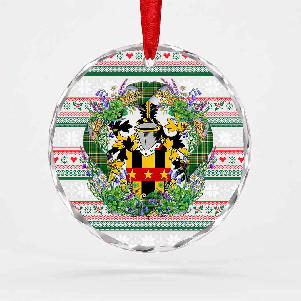 Merrick Irish Tartan Crest Christmas Glass Circle Ornament Shamrock Flowers Wreath