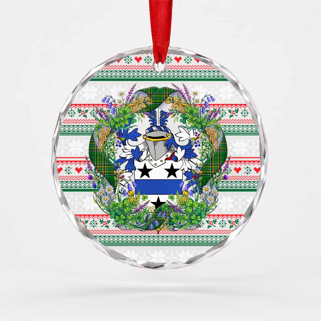 Hoyle Irish Tartan Crest Christmas Glass Circle Ornament Shamrock Flowers Wreath