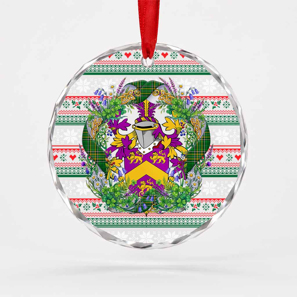 Hyde Irish Tartan Crest Christmas Glass Circle Ornament Shamrock Flowers Wreath