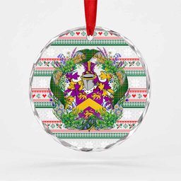 Hyde Irish Tartan Crest Christmas Glass Circle Ornament Shamrock Flowers Wreath