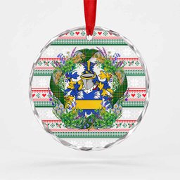 Harnett Irish Tartan Crest Christmas Glass Circle Ornament Shamrock Flowers Wreath