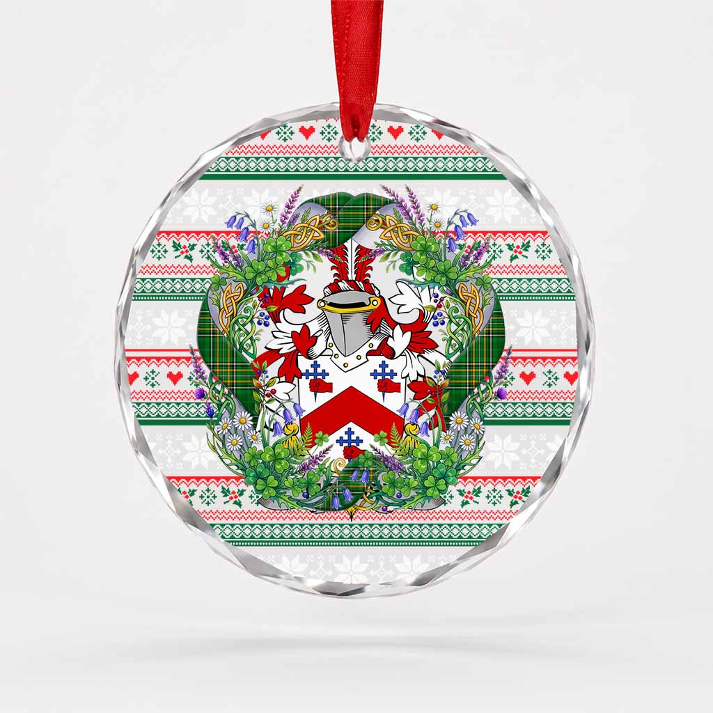 McRory Irish Tartan Crest Christmas Glass Circle Ornament Shamrock Flowers Wreath