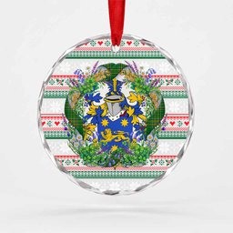 Kindelan Irish Tartan Crest Christmas Glass Circle Ornament Shamrock Flowers Wreath