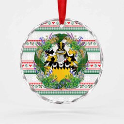 Harvey Irish Tartan Crest Christmas Glass Circle Ornament Shamrock Flowers Wreath