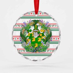 McKee Irish Tartan Crest Christmas Glass Circle Ornament Shamrock Flowers Wreath