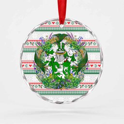 Heaton Irish Tartan Crest Christmas Glass Circle Ornament Shamrock Flowers Wreath