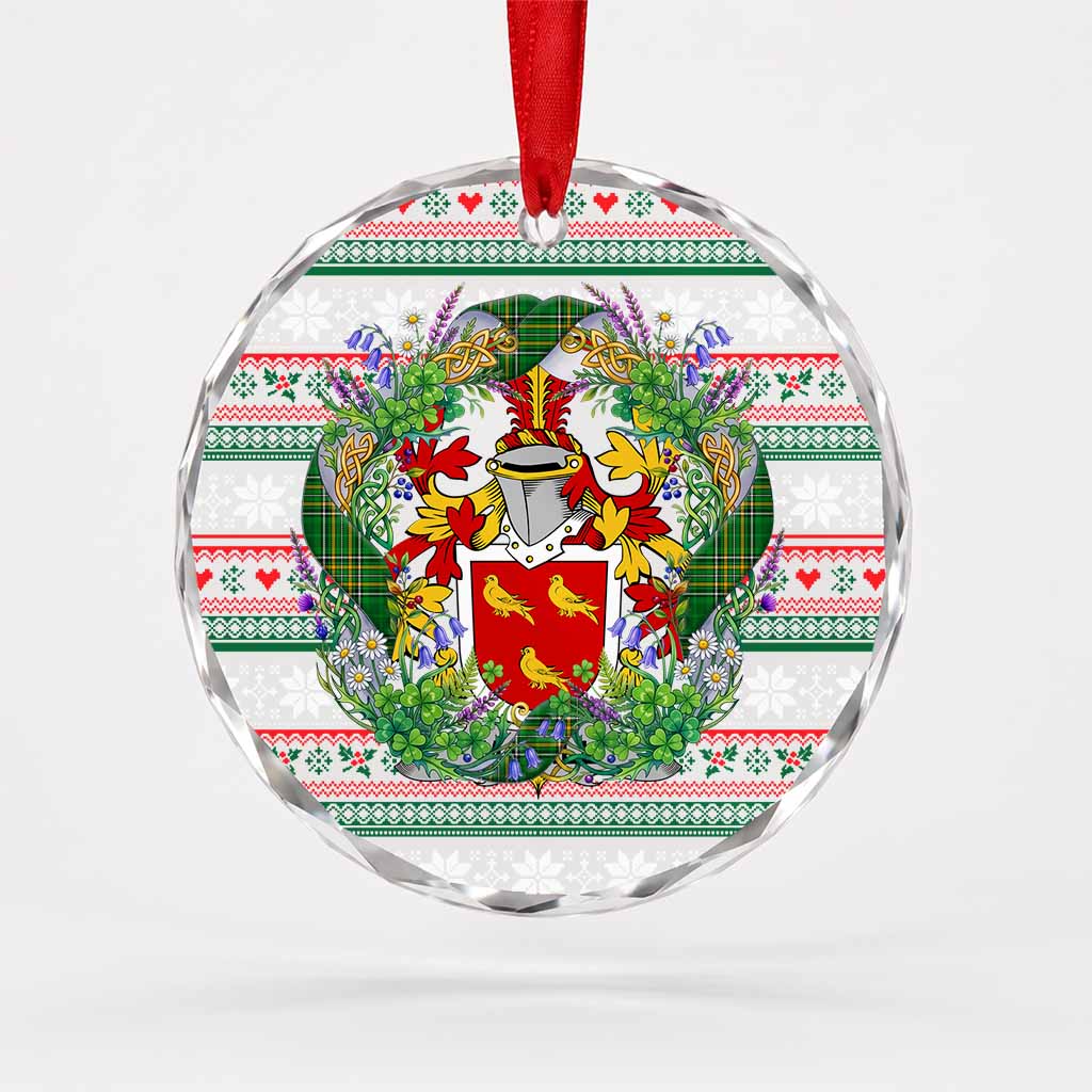 McGill Irish Tartan Crest Christmas Glass Circle Ornament Shamrock Flowers Wreath