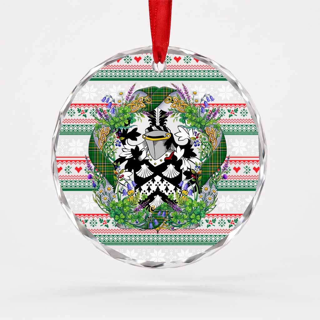 Judge Irish Tartan Crest Christmas Glass Circle Ornament Shamrock Flowers Wreath