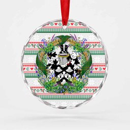 Judge Irish Tartan Crest Christmas Glass Circle Ornament Shamrock Flowers Wreath