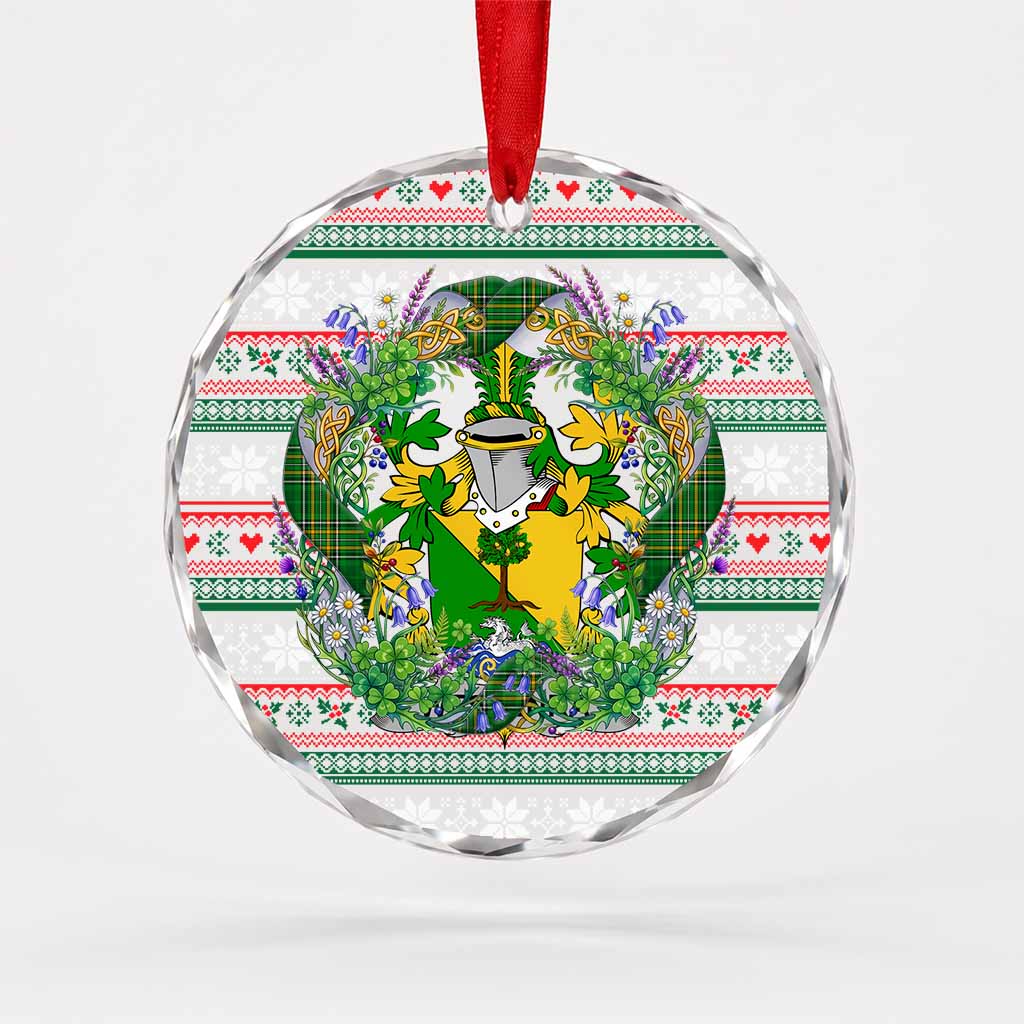 Westenra Irish Tartan Crest Christmas Glass Circle Ornament Shamrock Flowers Wreath