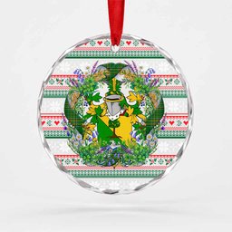 Westenra Irish Tartan Crest Christmas Glass Circle Ornament Shamrock Flowers Wreath