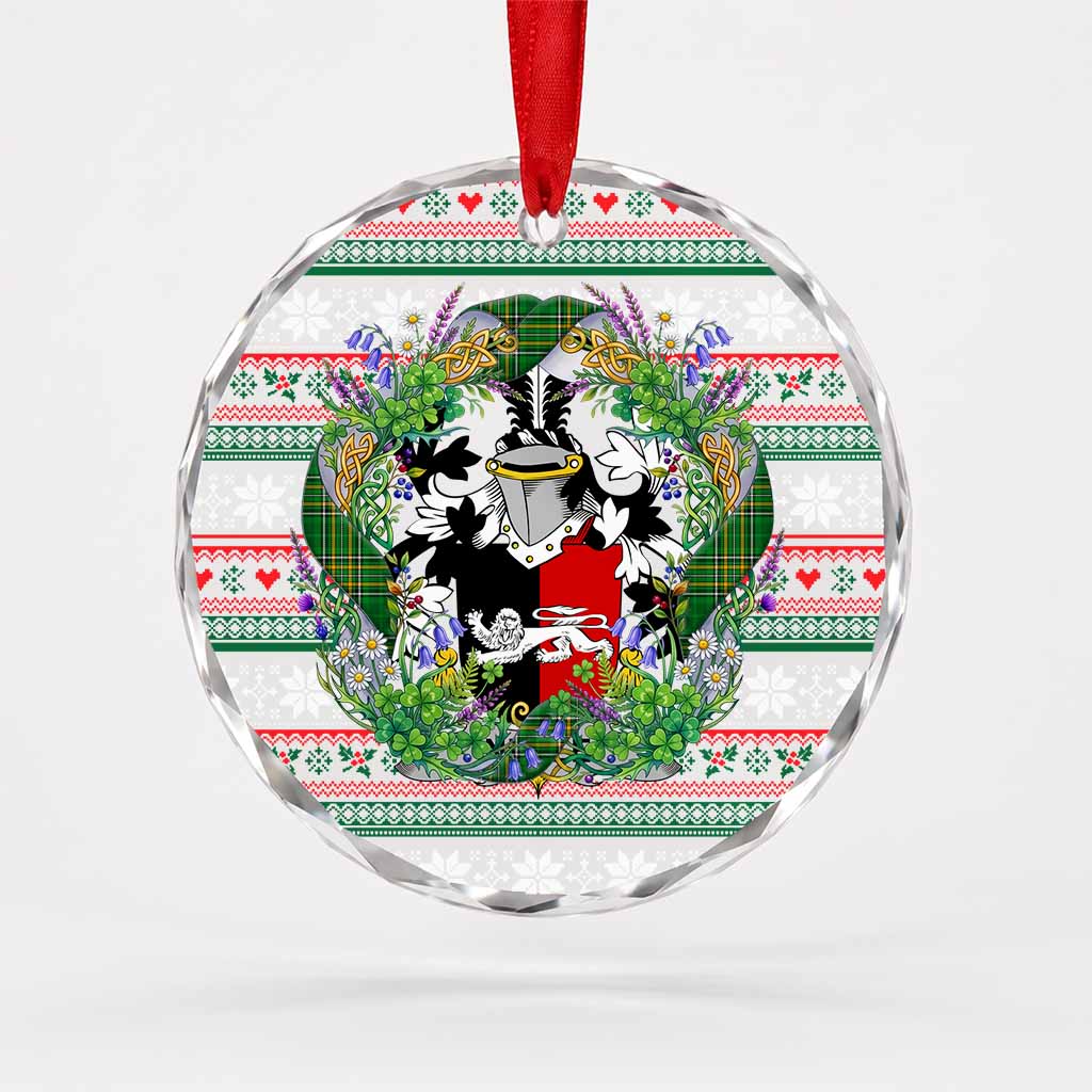Neale Irish Tartan Crest Christmas Glass Circle Ornament Shamrock Flowers Wreath