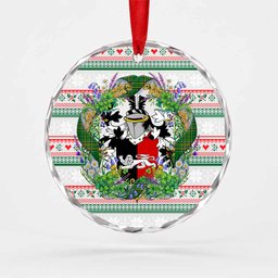 Neale Irish Tartan Crest Christmas Glass Circle Ornament Shamrock Flowers Wreath