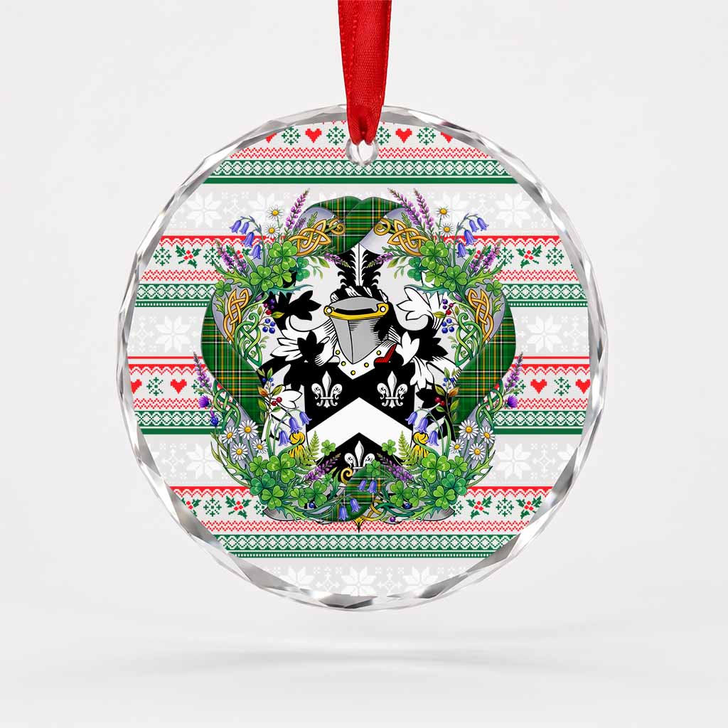 Richards Irish Tartan Crest Christmas Glass Circle Ornament Shamrock Flowers Wreath