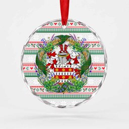 Tyrrell Irish Tartan Crest Christmas Glass Circle Ornament Shamrock Flowers Wreath